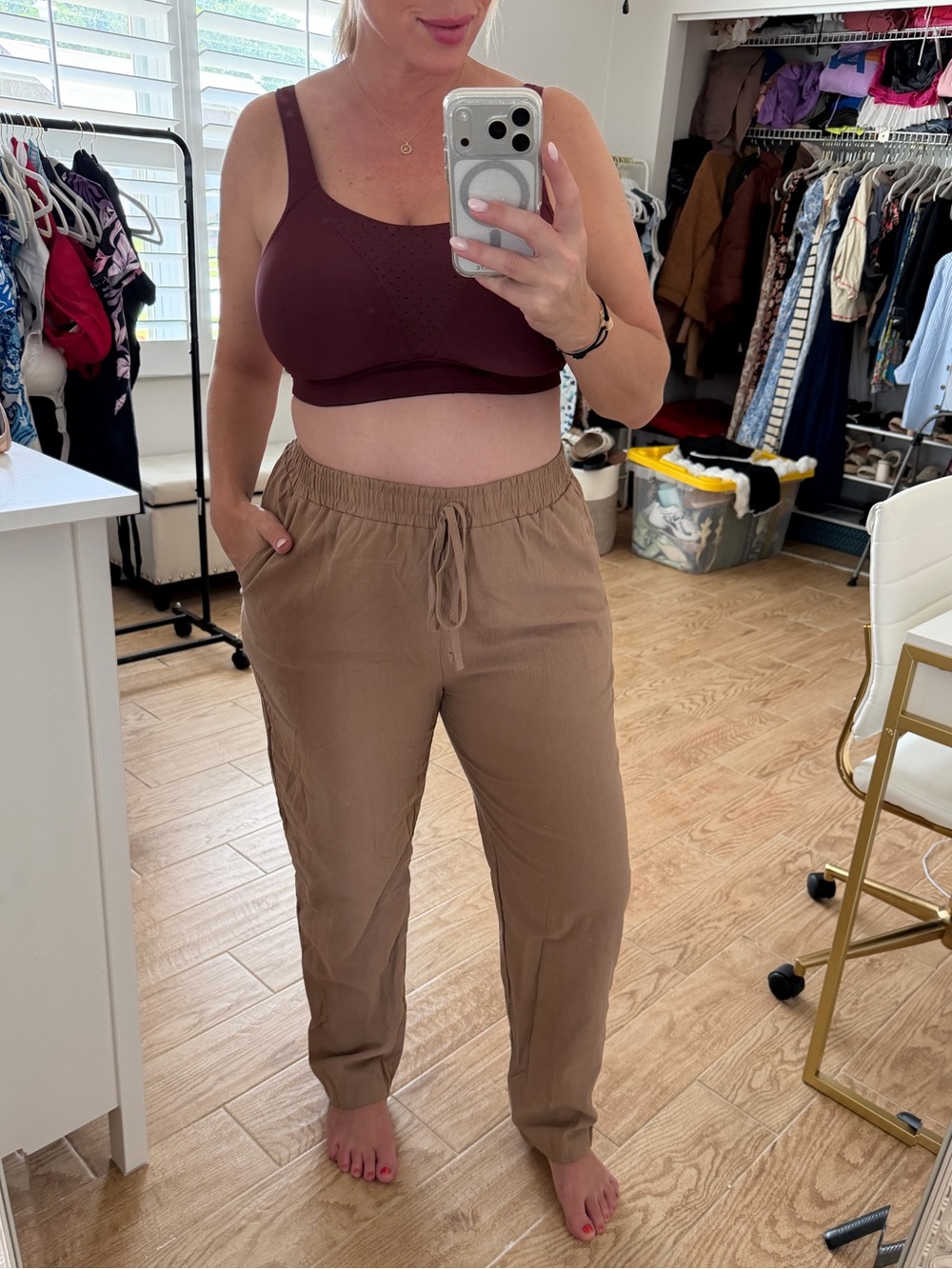 Woven Drawstring Pants in Tan